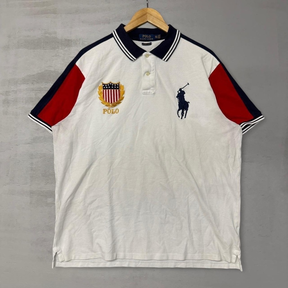 Polo Ralph Lauren Custom Slim Fit Men's White Color Block Big Pony Shirt XXL